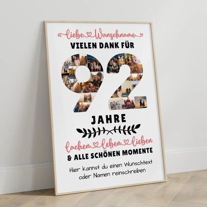 Personalisiertes Poster 92 Geburtstag Für Oma Opa Mama & Papa