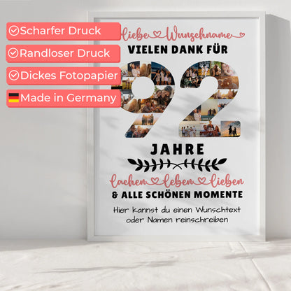 Personalisiertes Poster 92 Geburtstag Für Oma Opa Mama & Papa