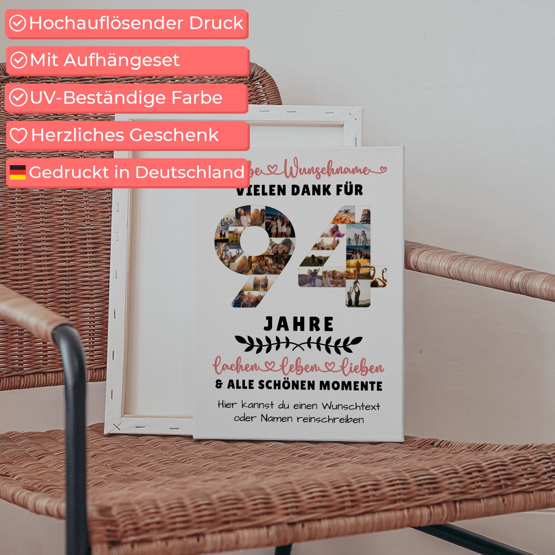 Personalisierte Leinwand 94 Geburtstag Für Oma Opa Papa & Mama 5