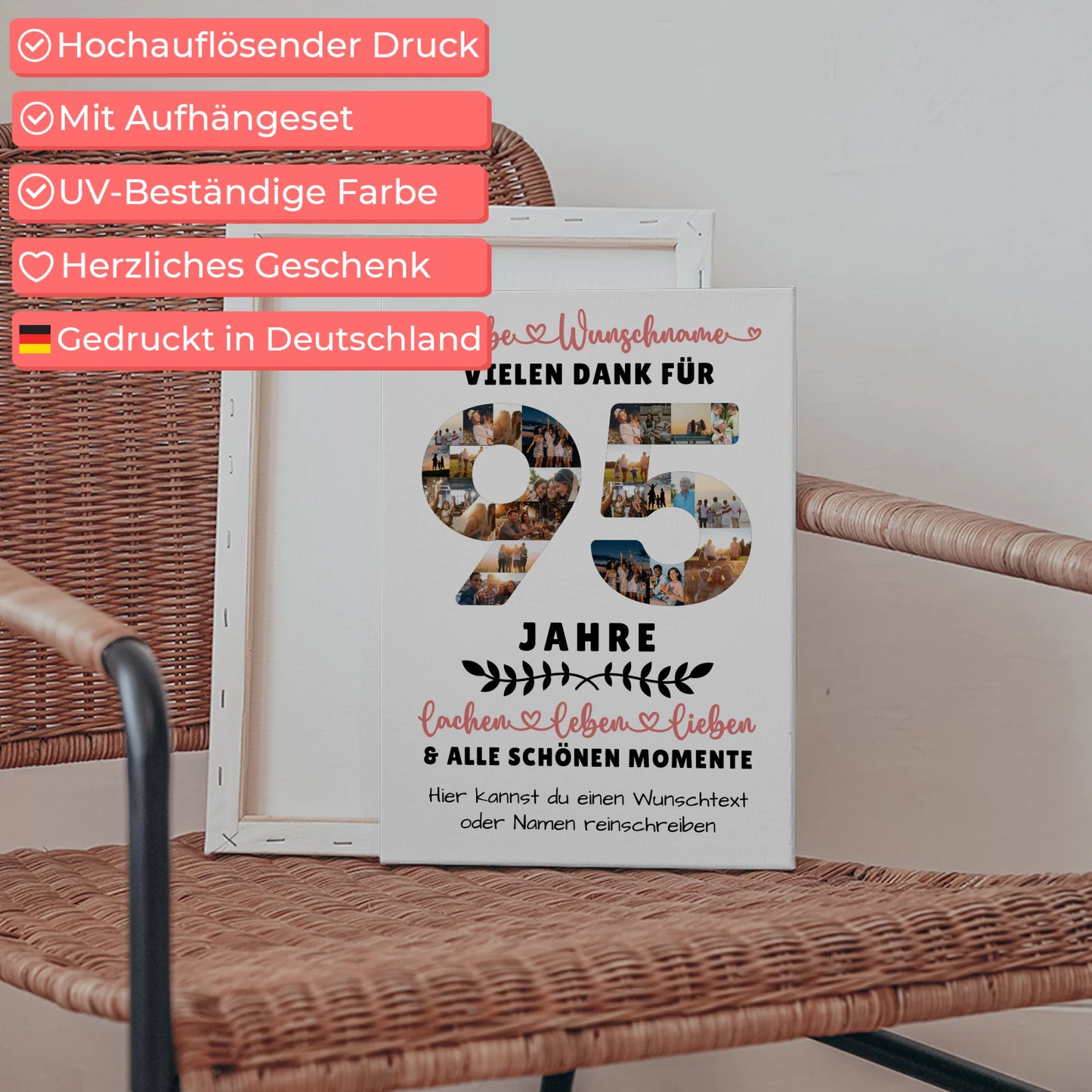 Personalisierte Leinwand 95 Geburtstag Für Opa Oma Papa & Mama 5