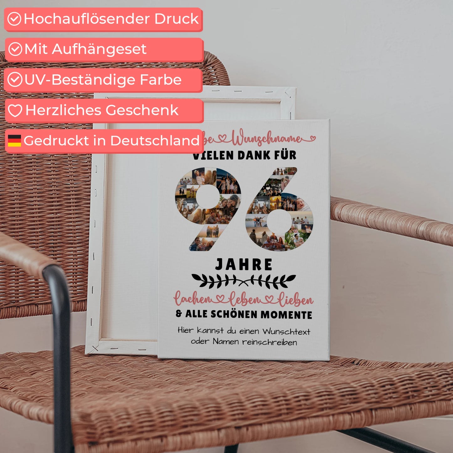 Personalisierte Leinwand 96 Geburtstag Für Oma Opa Mama & Papa 5