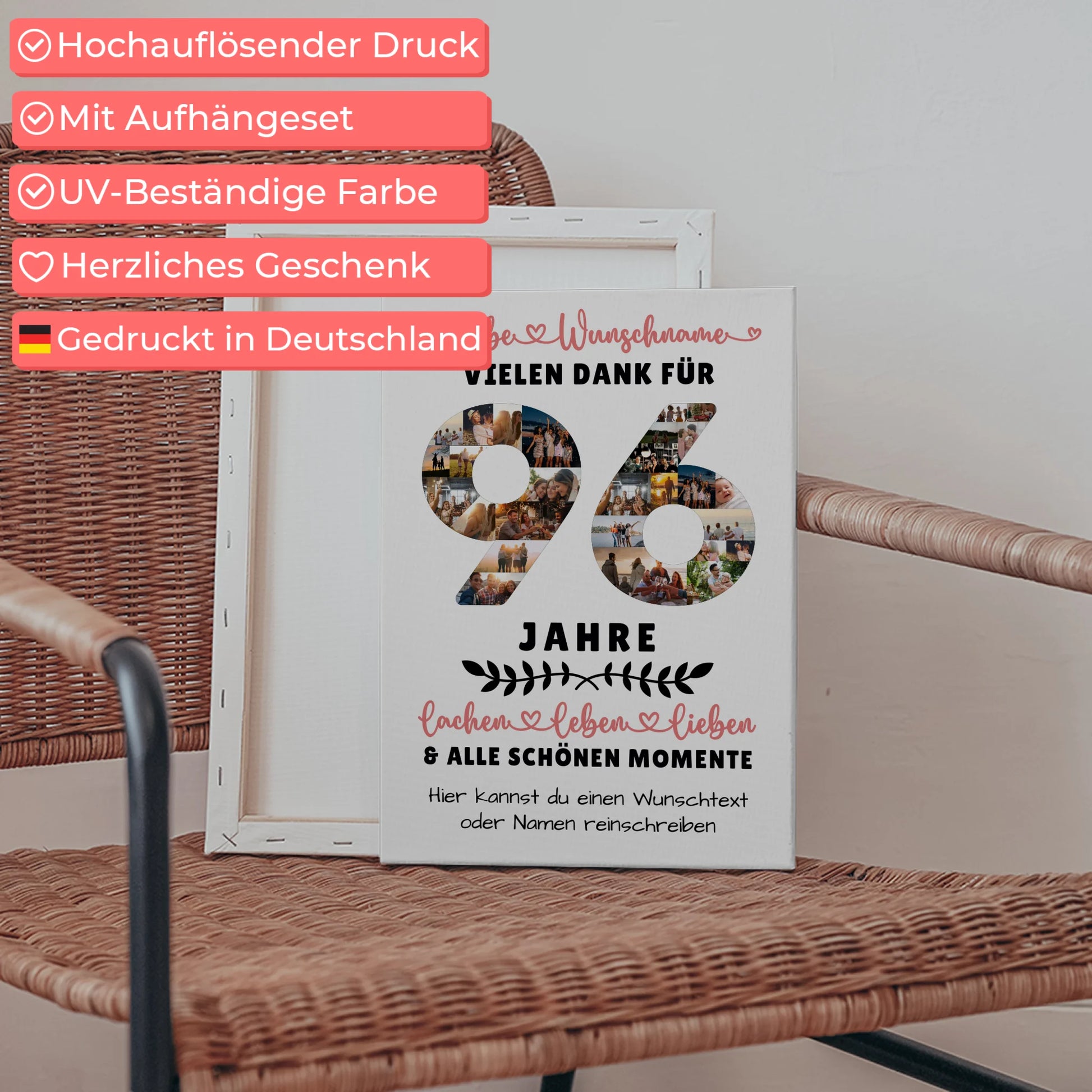 Personalisierte Leinwand 96 Geburtstag Für Oma Opa Mama & Papa 5