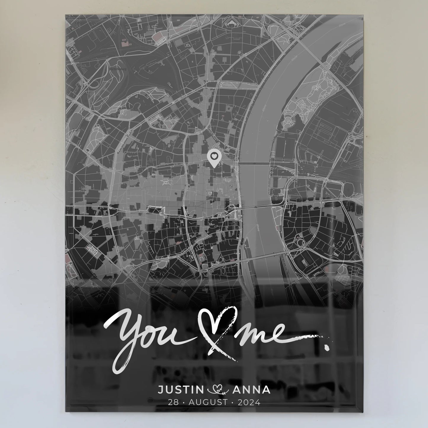 Acrylglas Bild Personalisiert Paare Stadtkarte Schwarz You & Me