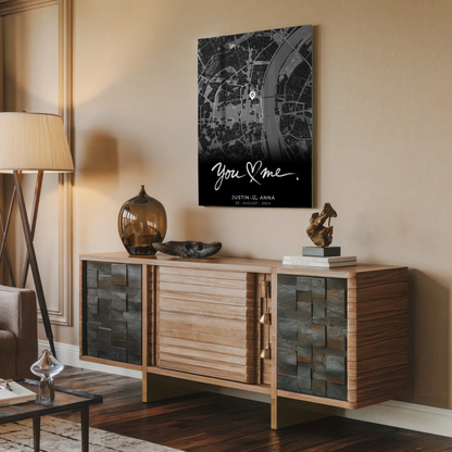 Acrylglas Bild Personalisiert Paare Stadtkarte Schwarz You & Me