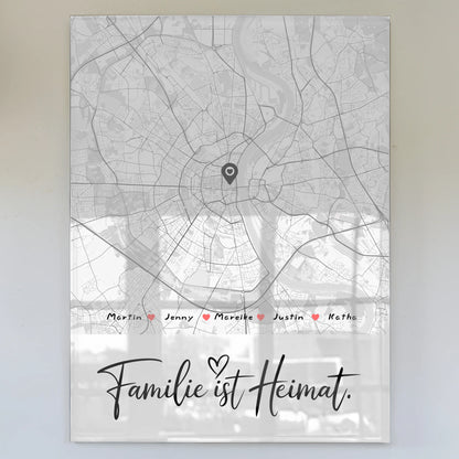 Acrylglas Bild Familie personalisiert Stadtkarte Familie Ist Heimat mit Nachname