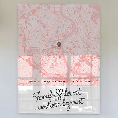 Personalisiertes Acrylglas Bild Familie Stadtkarte Wo Liebe beginnt
