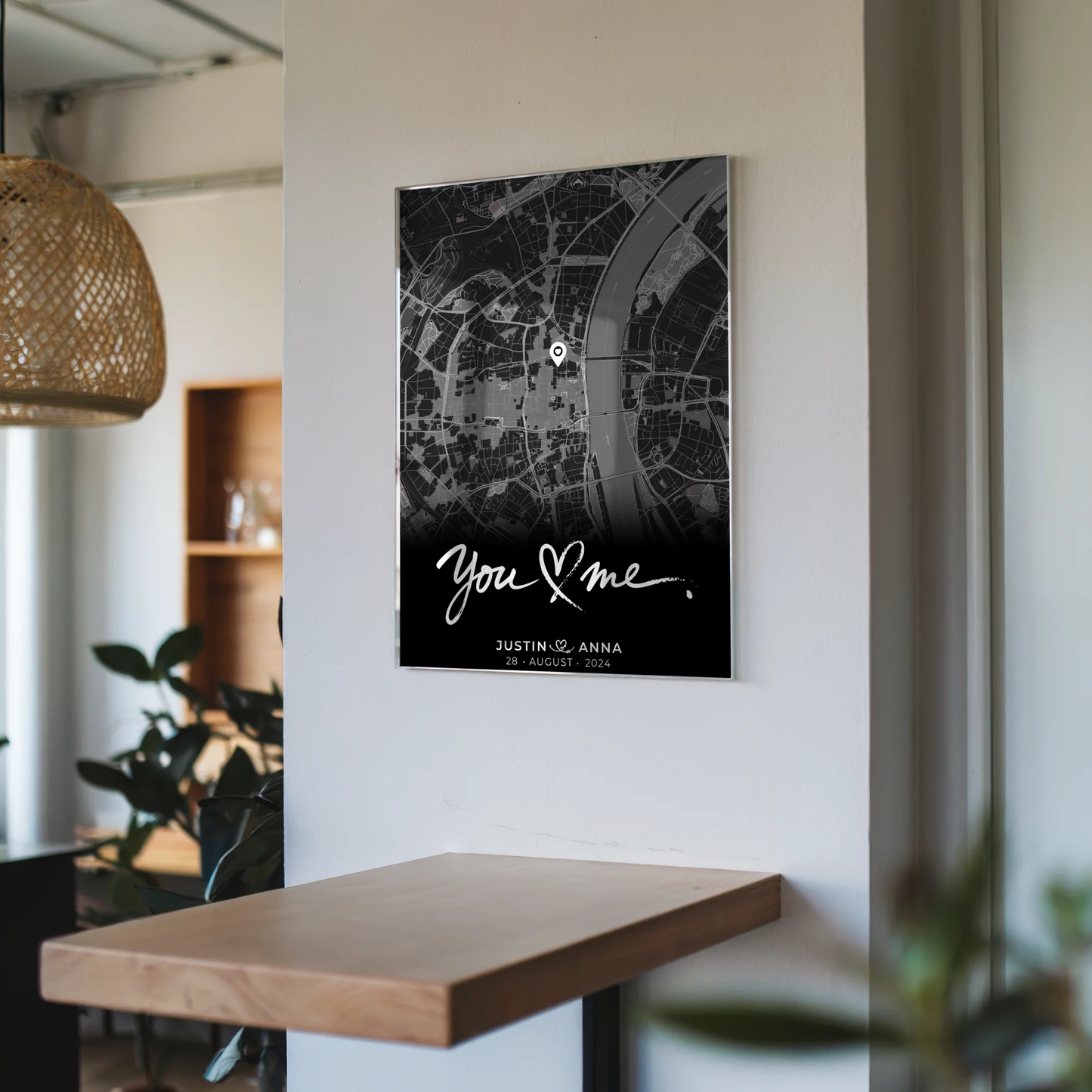 Acrylglas Bild Personalisiert Paare Stadtkarte Schwarz You & Me