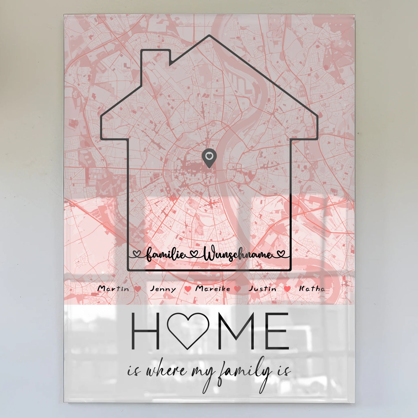 Acrylglas Bild Familie personalisiert Stadtkarte mit Nachname