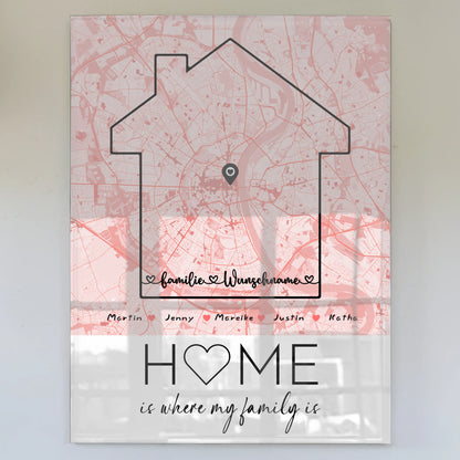 Acrylglas Bild Familie personalisiert Stadtkarte mit Nachname