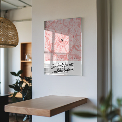Personalisiertes Acrylglas Bild Familie Stadtkarte Wo Liebe beginnt