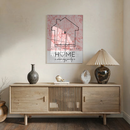 Acrylglas Bild Familie personalisiert Stadtkarte mit Nachname