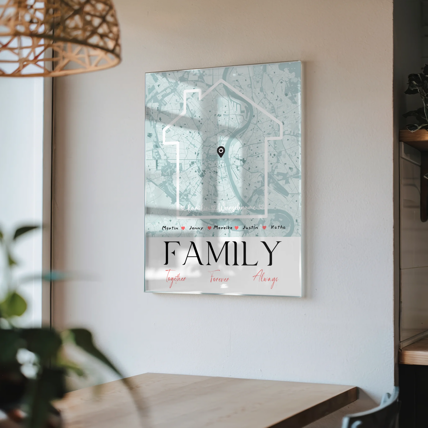 Acrylglas Bild Familie personalisiert Stadtkarte Family Together mit Nachname