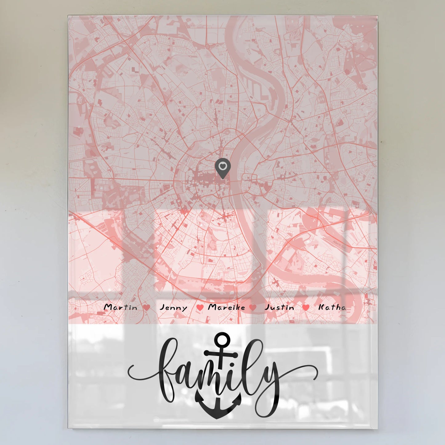 Personalisiertes Acrylglas Bild Familie Stadtkarte mit Nachname