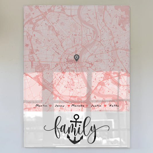 Personalisiertes Acrylglas Bild Familie Stadtkarte mit Nachname