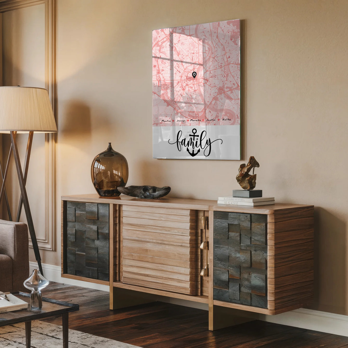 Personalisiertes Acrylglas Bild Familie Stadtkarte mit Nachname