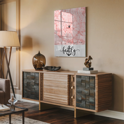 Personalisiertes Acrylglas Bild Familie Stadtkarte mit Nachname