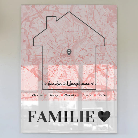 Personalisiertes Acrylglas Bild Familie Stadtkarte mit Namen