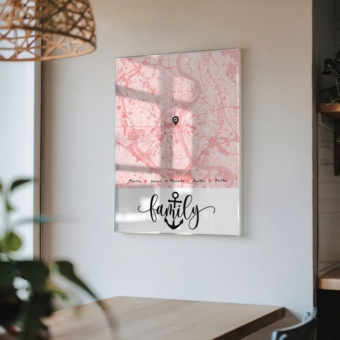 Personalisiertes Acrylglas Bild Familie Stadtkarte mit Nachname