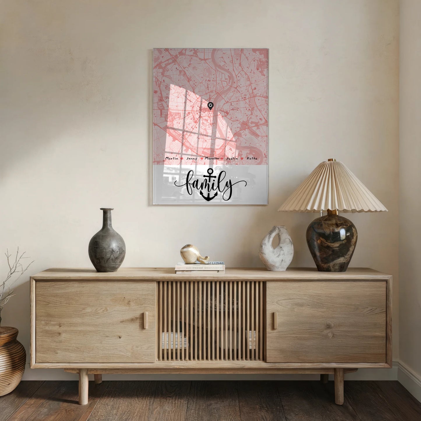 Personalisiertes Acrylglas Bild Familie Stadtkarte mit Nachname