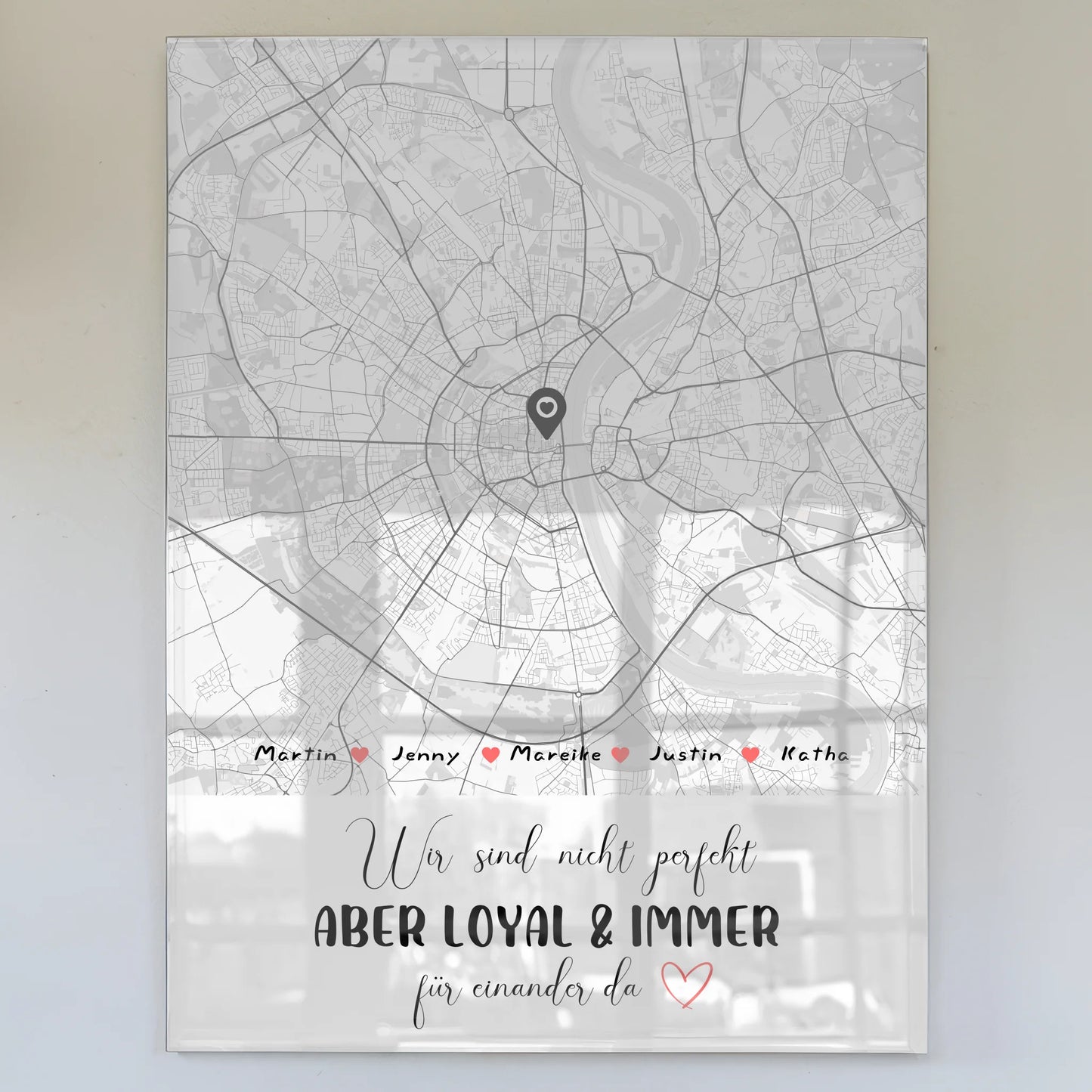 Personalisiertes Acrylglas Bild Stadtkarte Familie mit Nachname