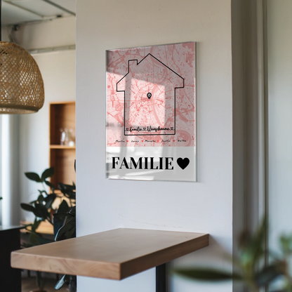 Personalisiertes Acrylglas Bild Familie Stadtkarte mit Namen
