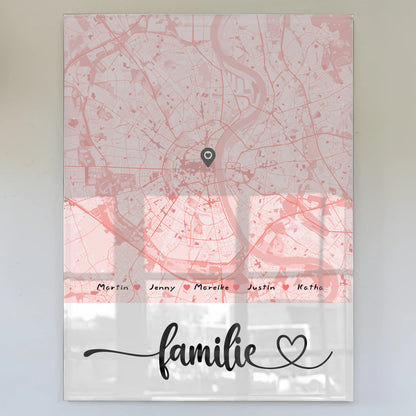 Personalisiertes Stadtkarte Acrylglas Bild Familie mit Nachname