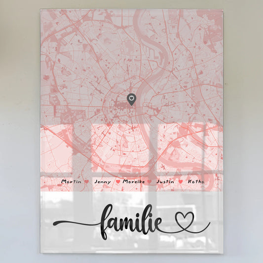 Personalisiertes Stadtkarte Acrylglas Bild Familie mit Nachname
