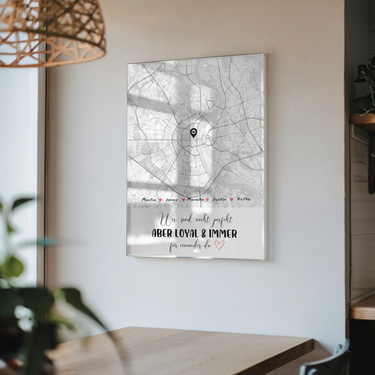 Personalisiertes Acrylglas Bild Stadtkarte Familie mit Nachname