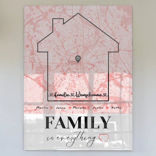 Personalisiertes Acrylglas Bild Familie Stadtkarte Family Is Everything mit Nachname