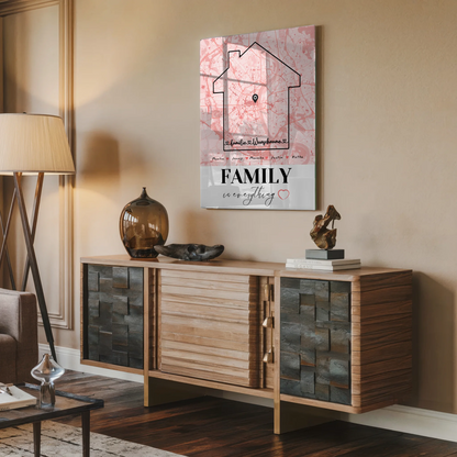 Personalisiertes Acrylglas Bild Familie Stadtkarte Family Is Everything mit Nachname