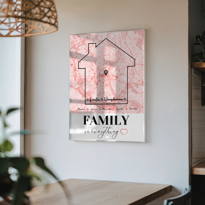 Personalisiertes Acrylglas Bild Familie Stadtkarte Family Is Everything mit Nachname