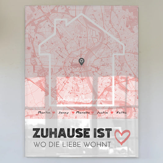 Acrylglas Bild Familie personalisiert Stadtkarte Zuhause Ist