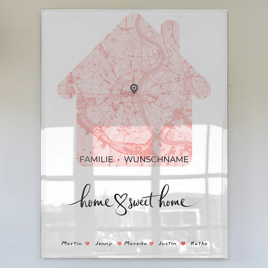 Personalisiertes Acrylglas Bild Stadtkarte Home Sweet Home