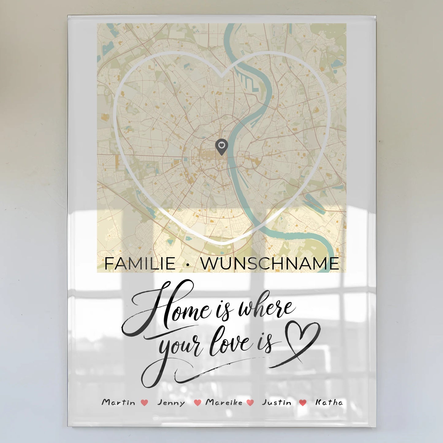 Personalisiertes Acrylglas Bild Familien Acrylglas Bild Stadtkarte Herzform