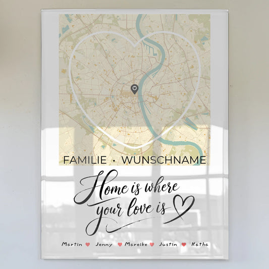 Personalisiertes Acrylglas Bild Familien Acrylglas Bild Stadtkarte Herzform