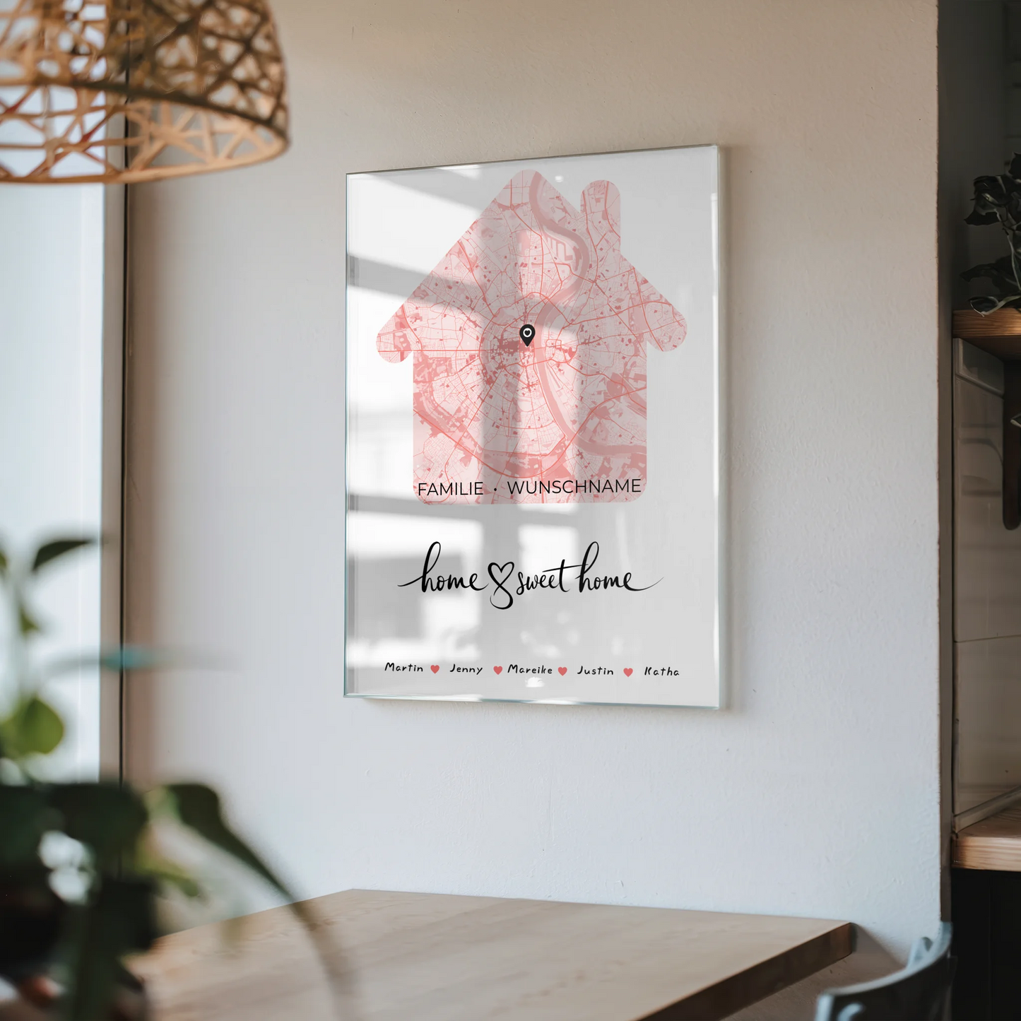 Personalisiertes Acrylglas Bild Stadtkarte Home Sweet Home