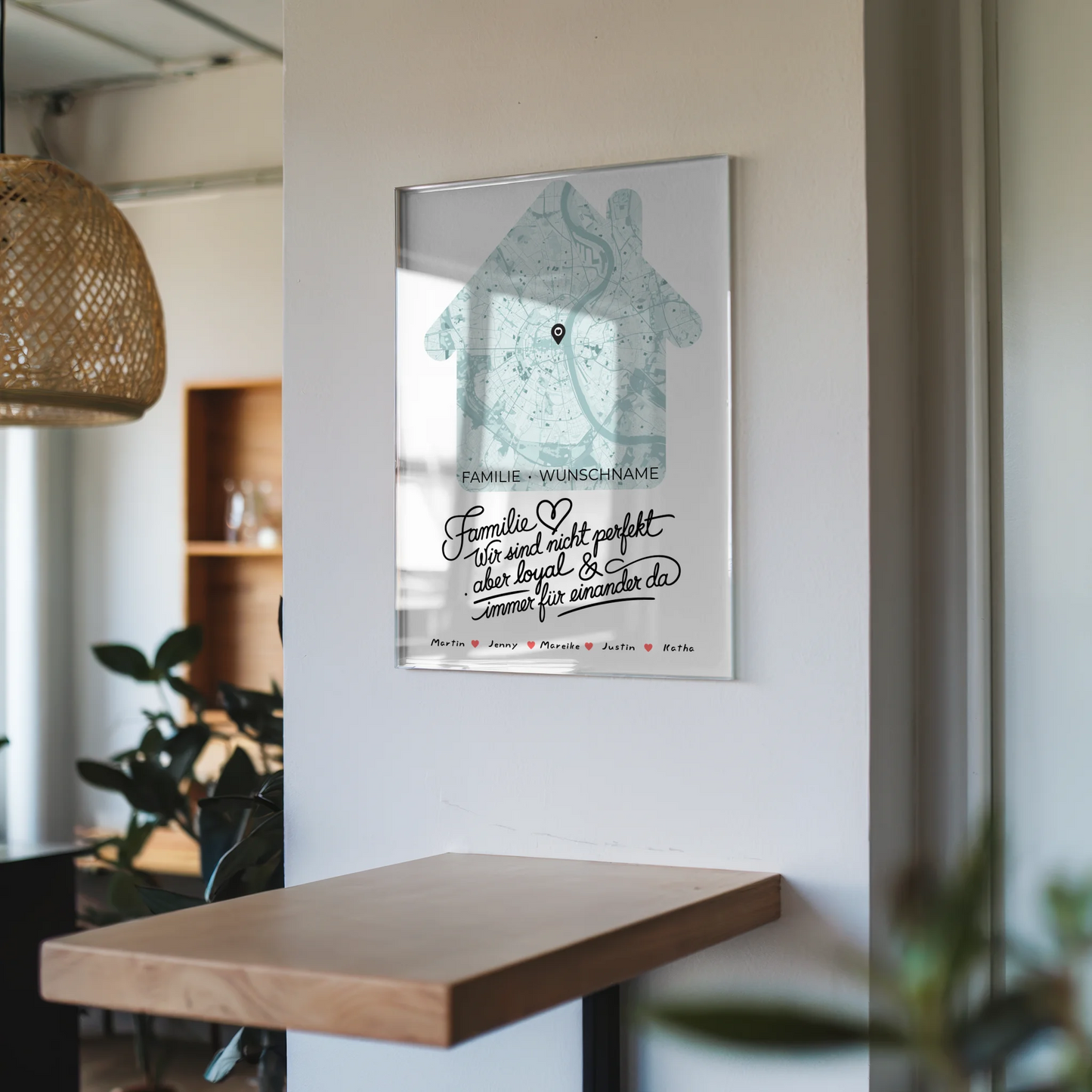 Acrylglas Bild Spruch Familie personalisiert Stadtkarte Hausform mit Nachname