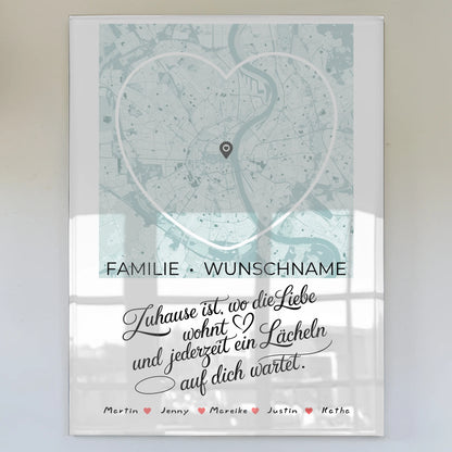 Personalisiertes Acrylglas Bild Familie Stadtkarte Zuhause Ist Herzform