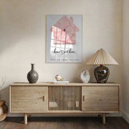Personalisiertes Acrylglas Bild Stadtkarte Home Sweet Home