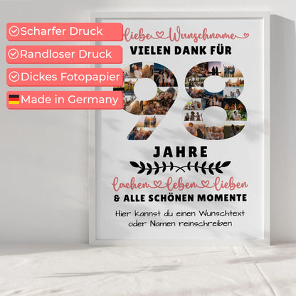 Personalisiertes Poster 98 Geburtstag Für Oma Opa Papa & Mama