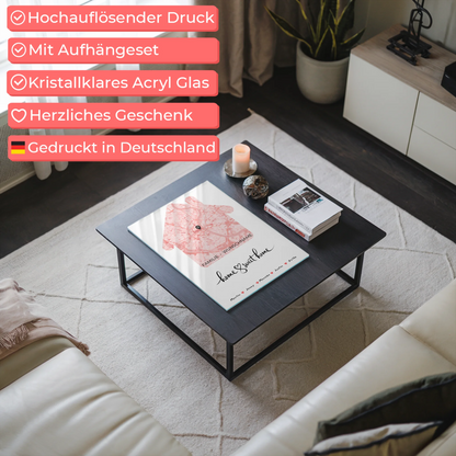 Personalisiertes Acrylglas Bild Stadtkarte Home Sweet Home