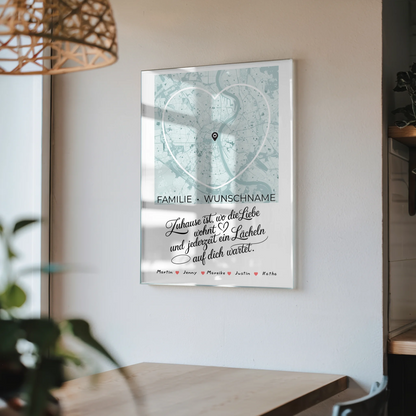 Personalisiertes Acrylglas Bild Familie Stadtkarte Zuhause Ist Herzform