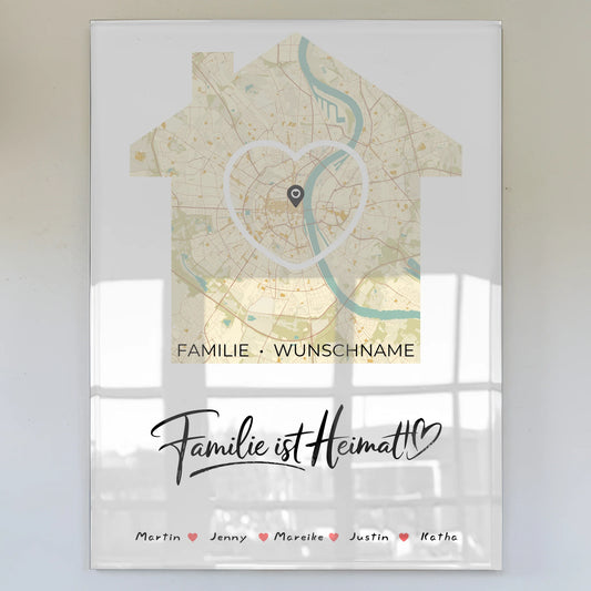 Personalisiertes Acrylglas Bild Stadtkarte Familie Ist Heimat Herz Haus mit Nachname