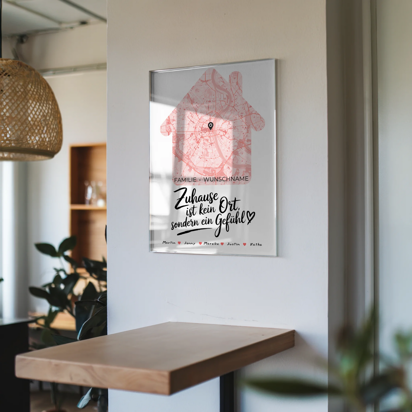 Personalisiertes Acrylglas Bild Stadtkarte Zuhause Gefühl Familien