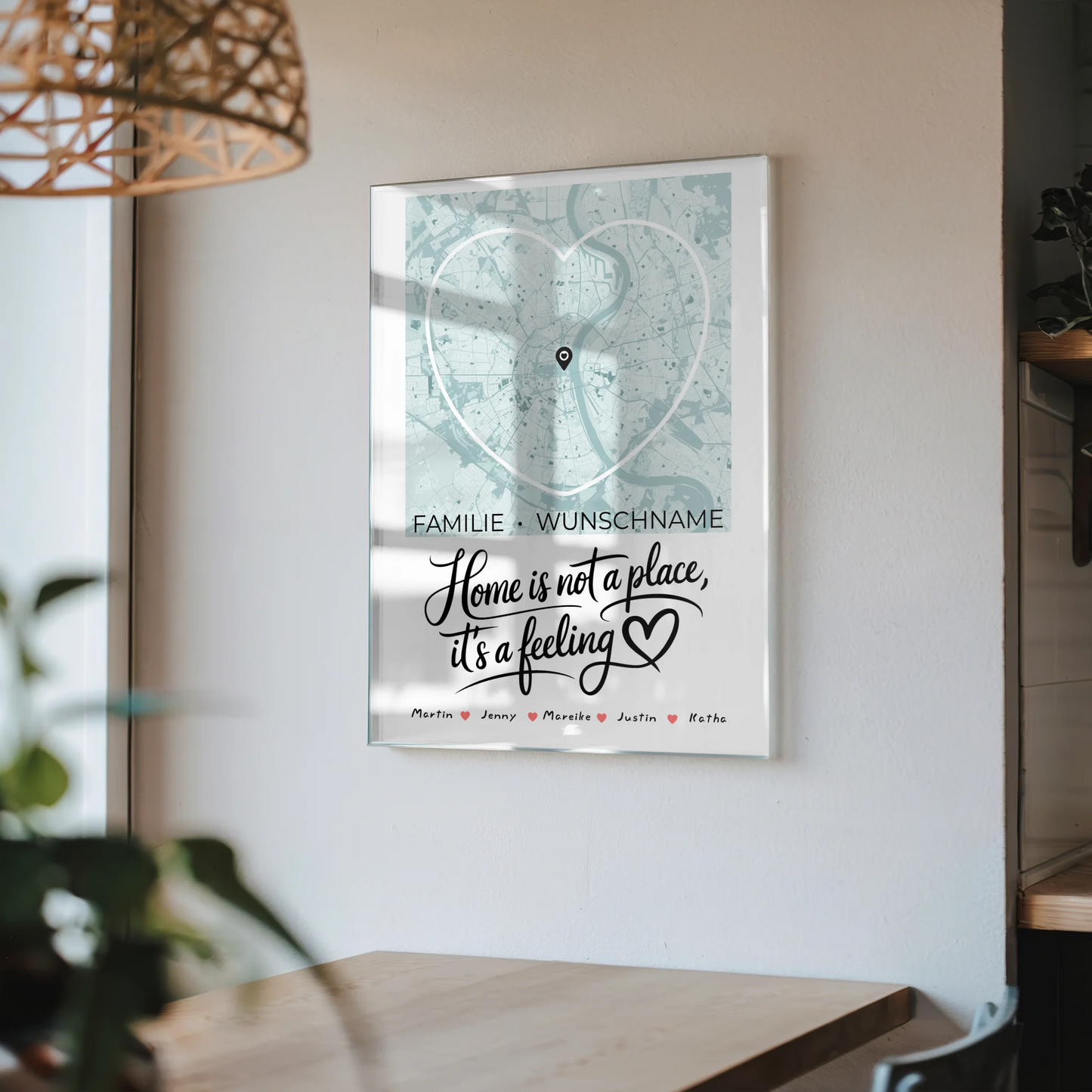 Personalisiertes Acrylglas Bild Spruch Familie Stadtkarte Herzform