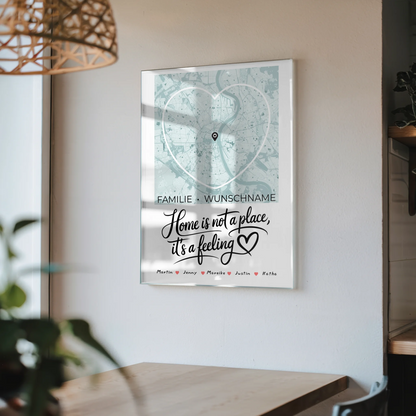 Personalisiertes Acrylglas Bild Spruch Familie Stadtkarte Herzform