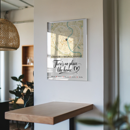 Personalisiertes Acrylglas Bild Familie Stadtkarte There Is No Place Like Home