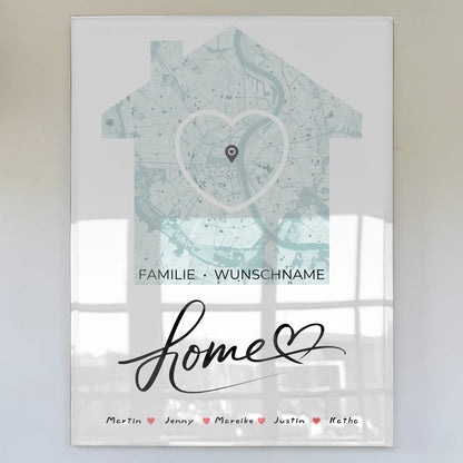 Personalisiertes Acrylglas Bild Familie Stadtkarte Home Herz Haus