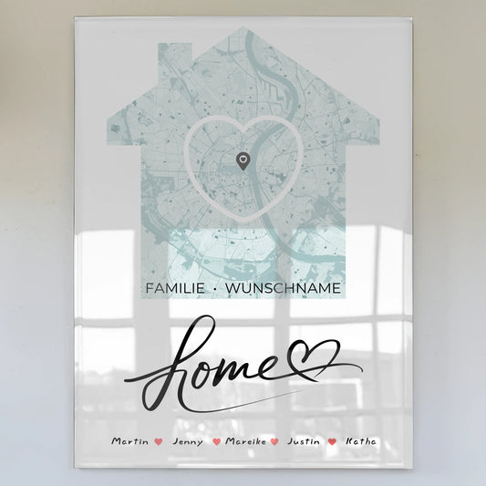 Personalisiertes Acrylglas Bild Familie Stadtkarte Home Herz Haus