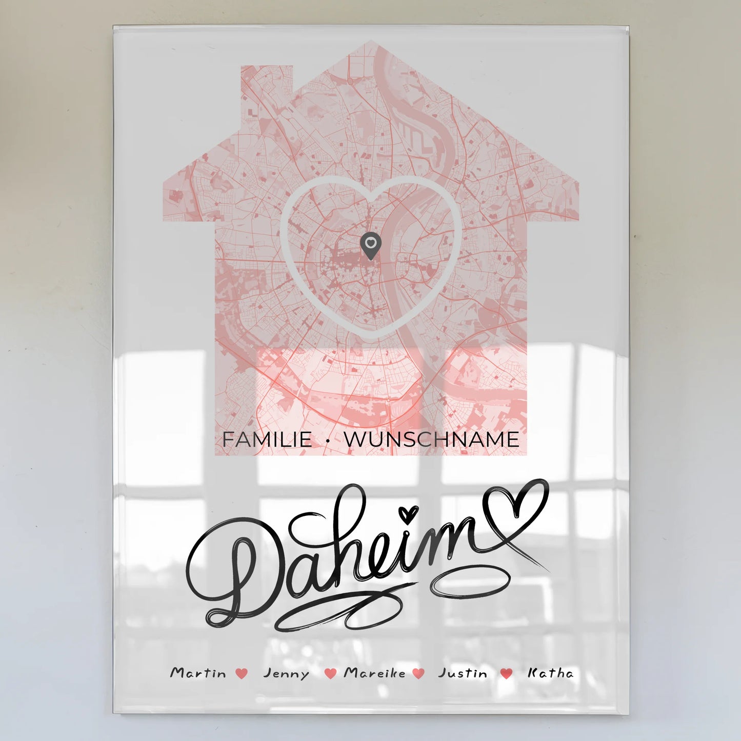 Personalisiertes Acrylglas Bild Spruch Familie Stadtkarte Daheim